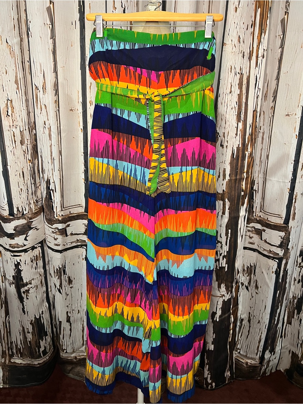 Vibrant Multicolor Wide Leg Bohemian Pants with Waist Tie - Picture 2 of 8